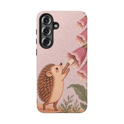 Whimsical Blush Pink Hedgehog and Foxglove Phone Case - Pink Phone Case - Samsung Galaxy S25 Plus / Glossy