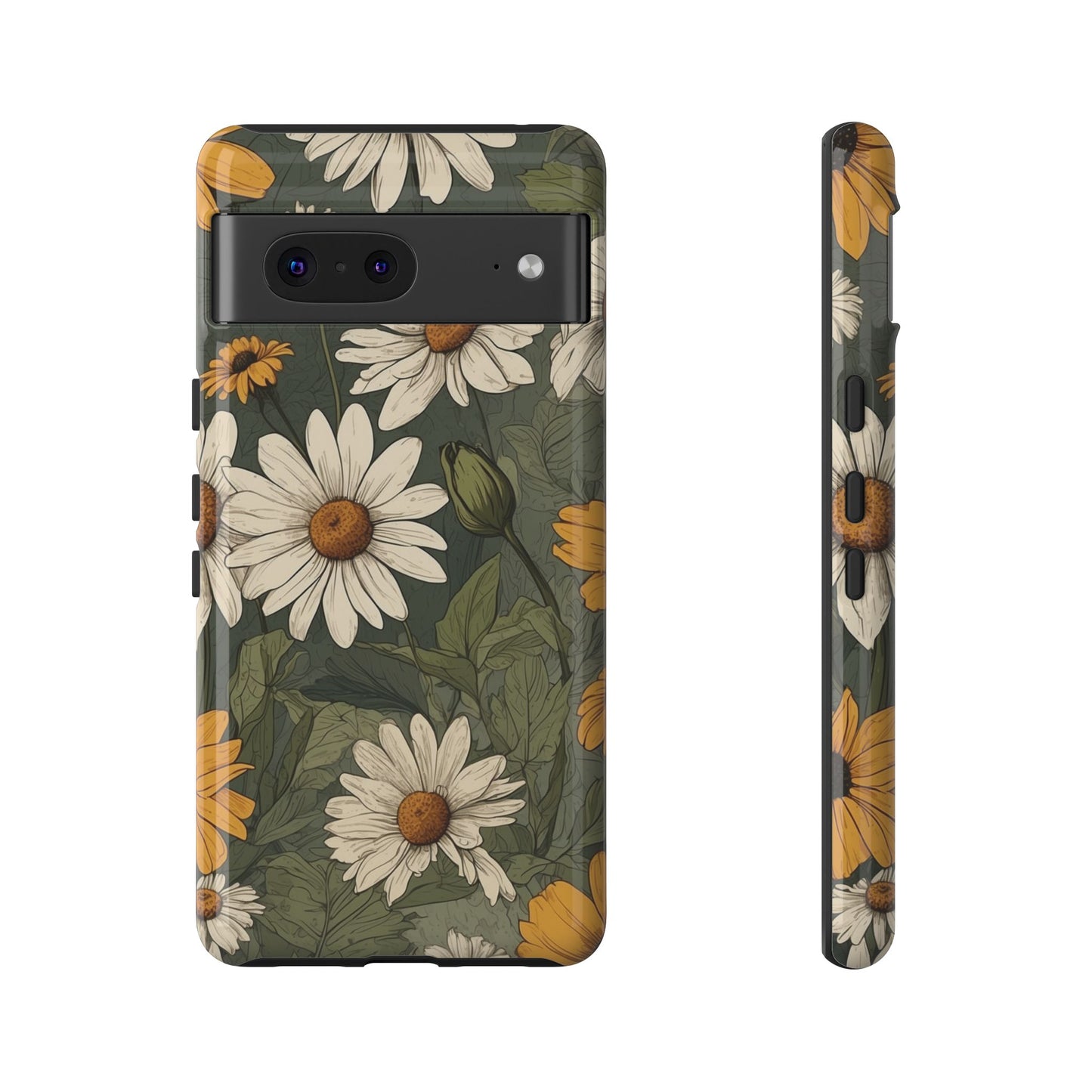 Google Pixel 7 / Glossy Phone Case - Boho Chic Daisies Floral Pattern ’White & Yellow’ Phone Case