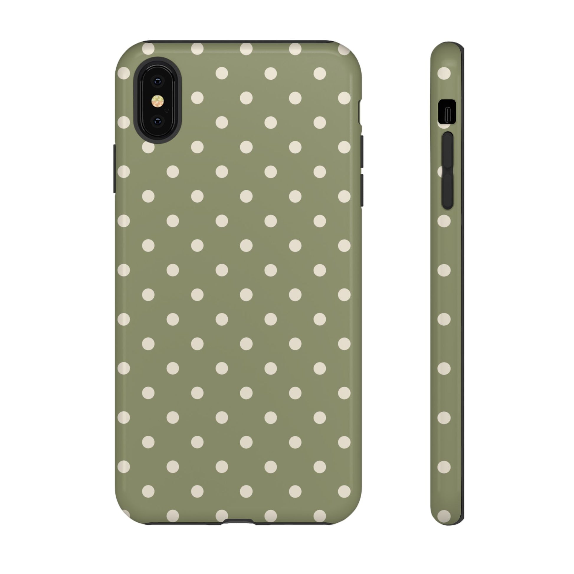 iPhone XS MAX / Glossy Phone Case - ’Green & White Dot Pattern’ Phone Case
