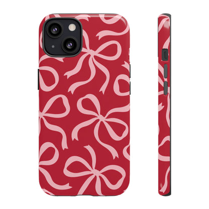 Bold Raspberry Red and Blush Pink Bow Pattern Phone Case
