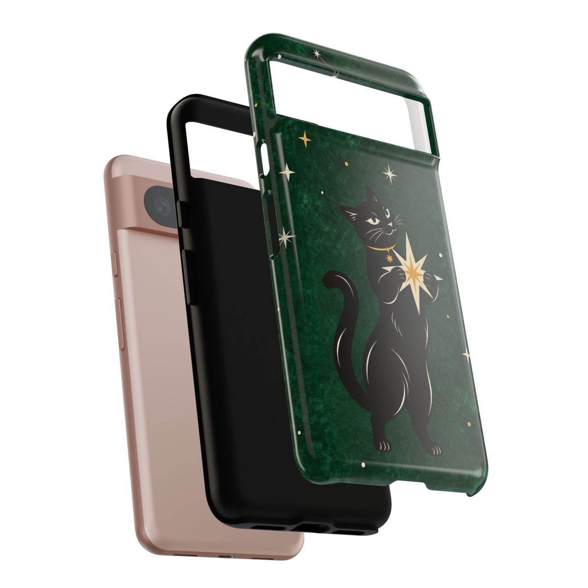 Forest Green Celestial Black Cat Phone Case - Green Phone Case