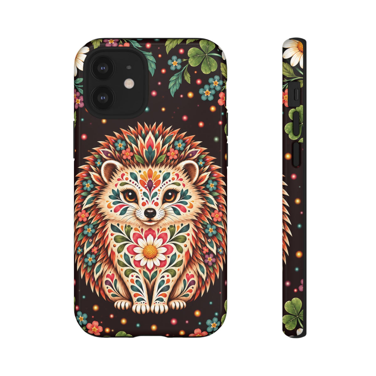 Vibrant Terracotta and Teal Calavera Hedgehog Phone Case - Multicolor Phone Case - iPhone 12 Mini / Glossy