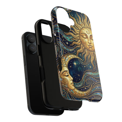 Elegant Teal & Gold Sun and Moon Phone Case