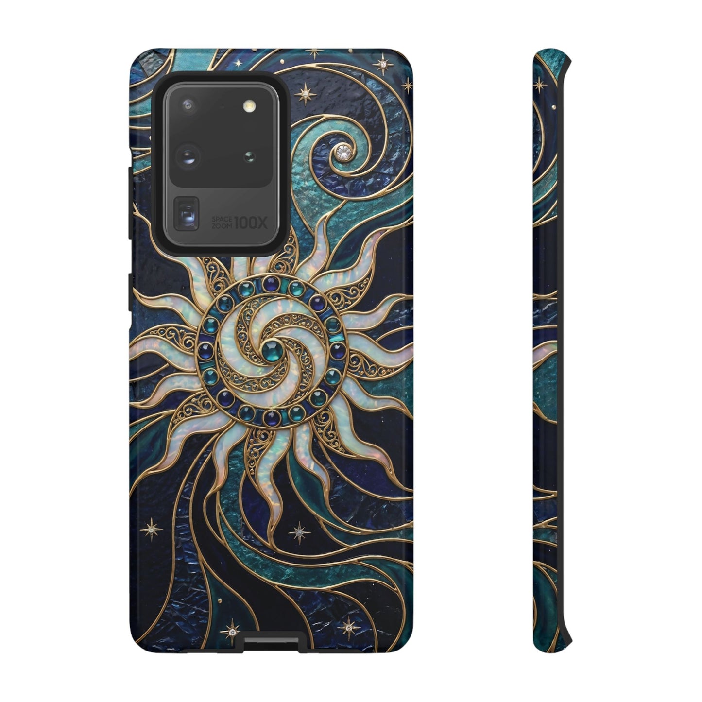 Elegant Teal & Gold Cosmic Sunburst Phone Case