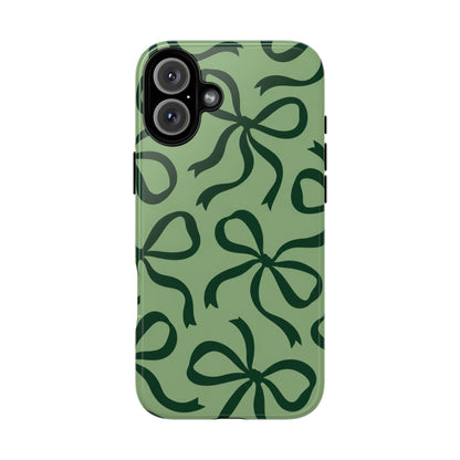 Bold Sage Green and Forest Green Bow Pattern Phone Case