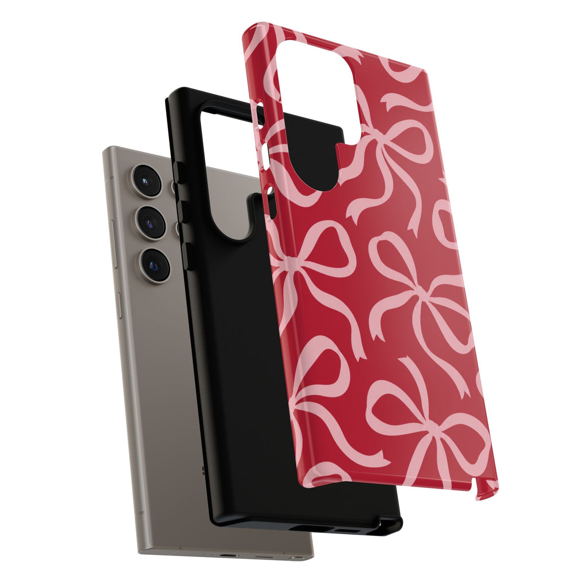 Bold Raspberry Red and Blush Pink Bow Pattern Phone Case