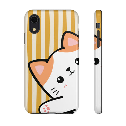Playful Peakaboo Cat with Yellow Stripe Pattern Phone Case - Yellow Phone Case - iPhone XR / Glossy