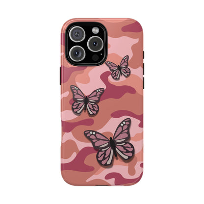 iPhone 16 Pro Max / Glossy Phone Case - Pink Butterfly Camo Phone Case