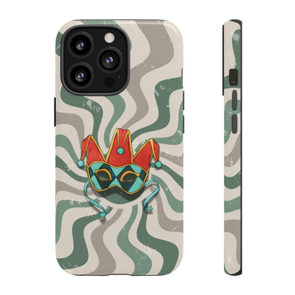 iPhone 13 Pro / Glossy Phone Case - Venetian Jester Mask – Green Retro Soft Revival Phone Case
