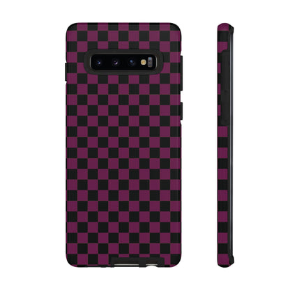 Samsung Galaxy S10 / Glossy Phone Case - Trendy Plum & Black Small Checked Pattern Phone Case