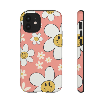 Fun Retro Daisy Pattern with Pink Background Phone Case - Pink Phone Case - iPhone 12 Mini / Glossy