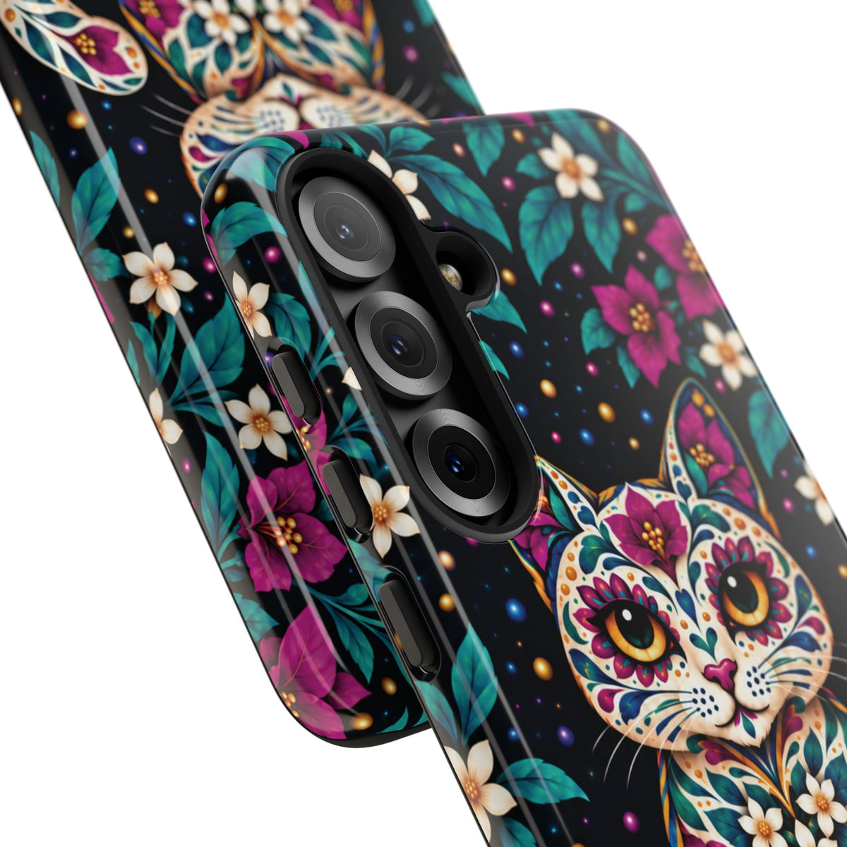 Vibrant Purple and Teal Calavera Cat Phone Case - Multicolor Phone Case