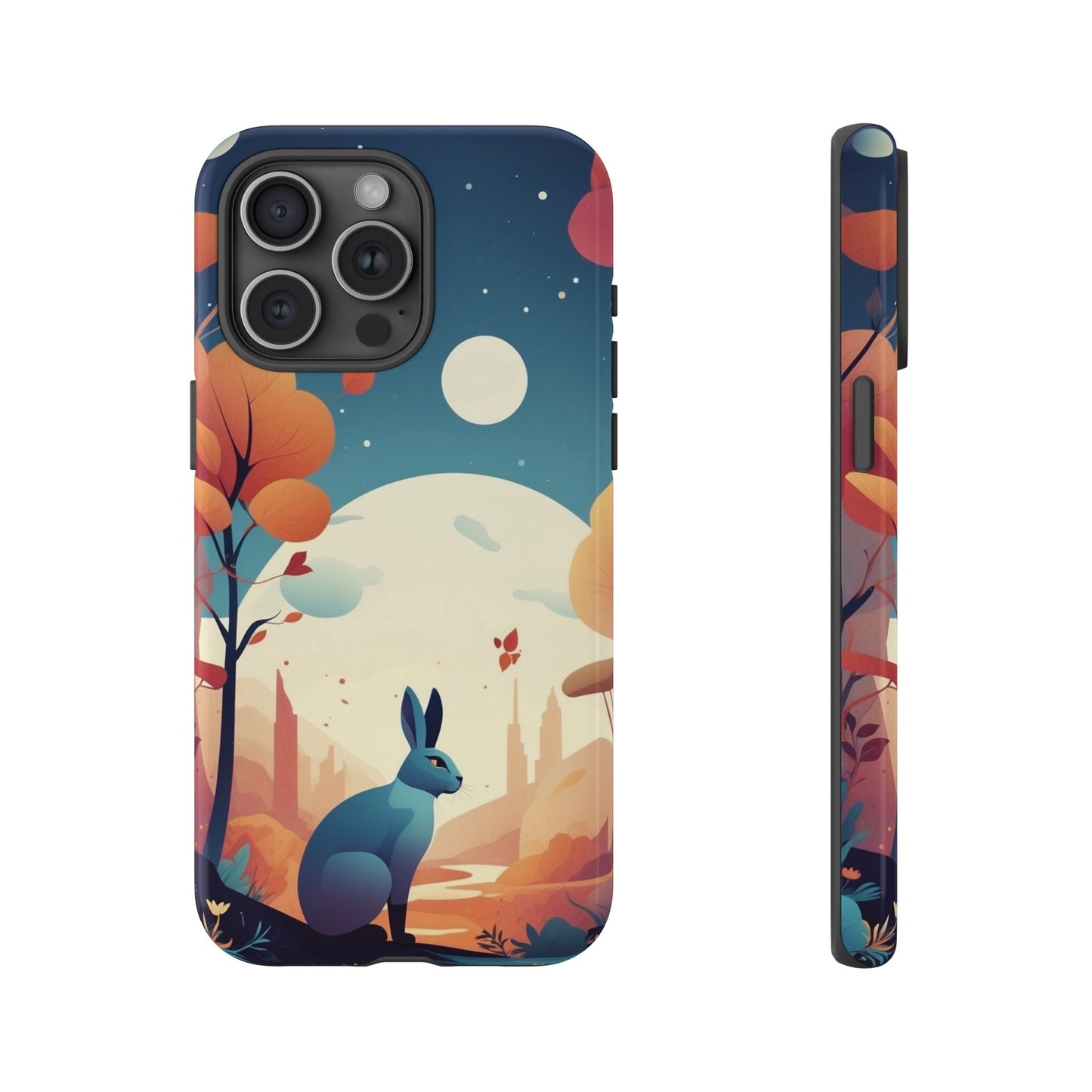 iPhone 15 Pro Max / Glossy Phone Case - Stylised Blue Hare Design Phone Case