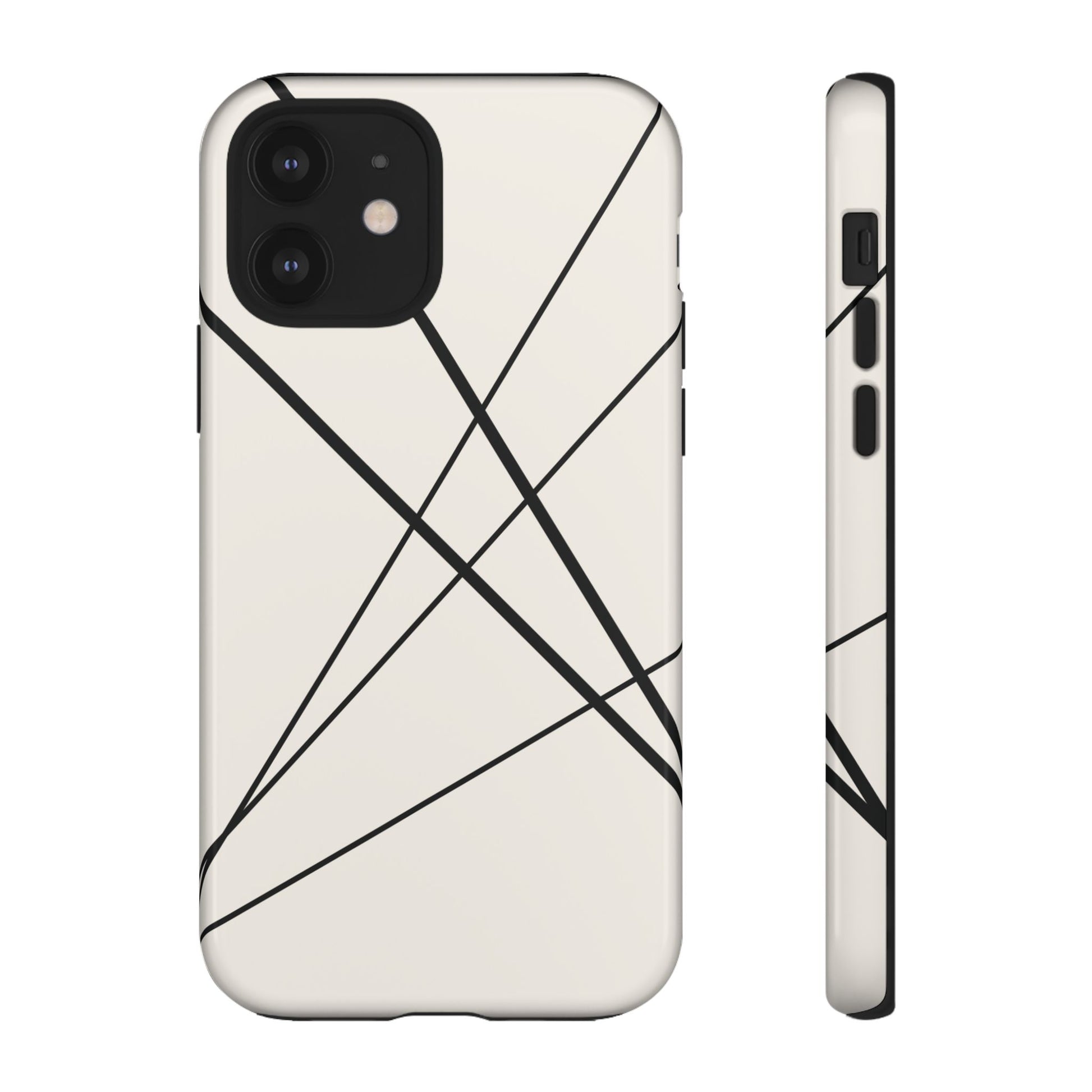 Abstract White with Black Lines Phone Case - White Phone Case - iPhone 12 / Glossy