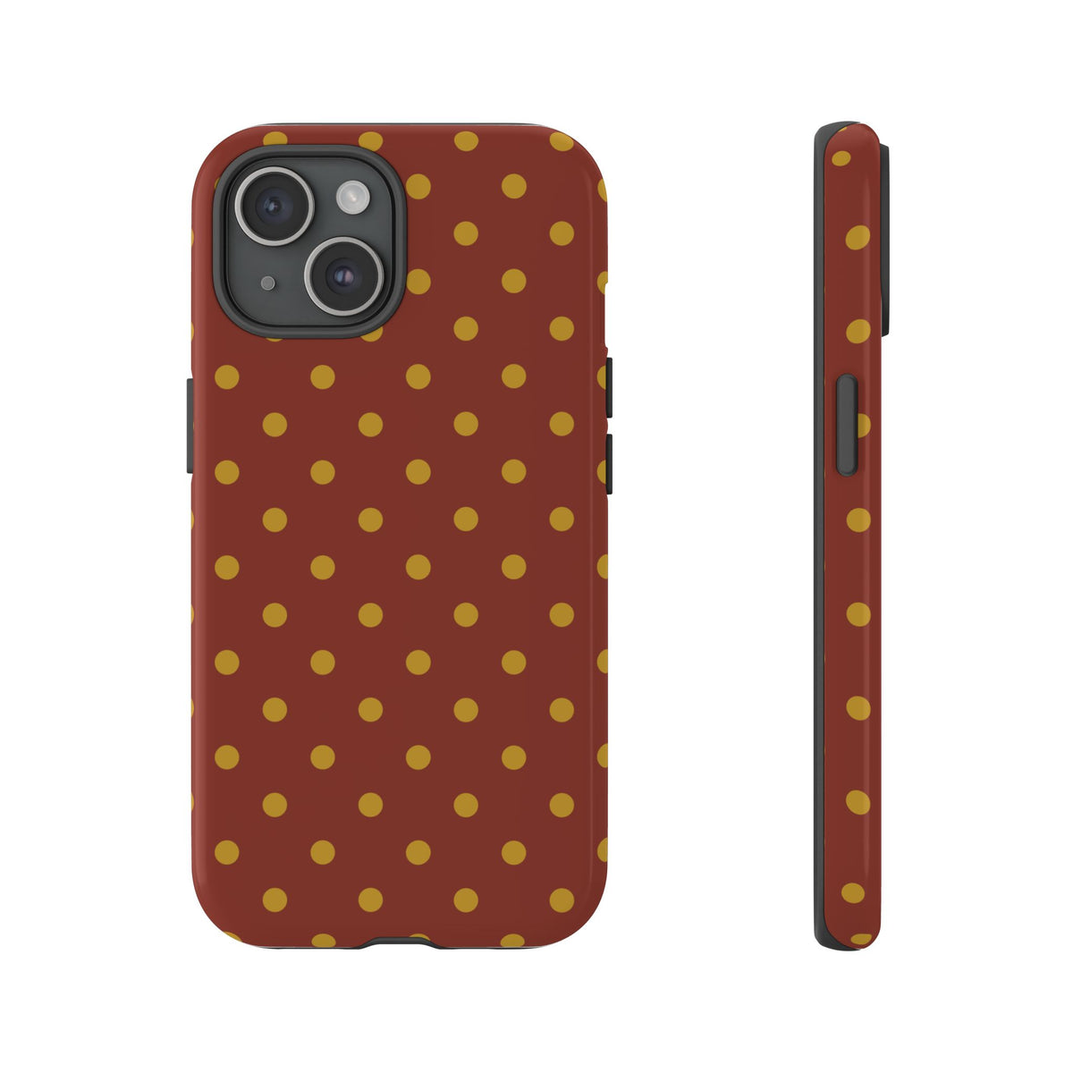 Trendy Brown & Mustard Dot Pattern Phone Case - Brown Phone Case - iPhone 15 / Glossy
