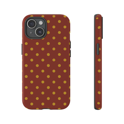 Trendy Brown & Mustard Dot Pattern Phone Case - Brown Phone Case - iPhone 15 / Glossy
