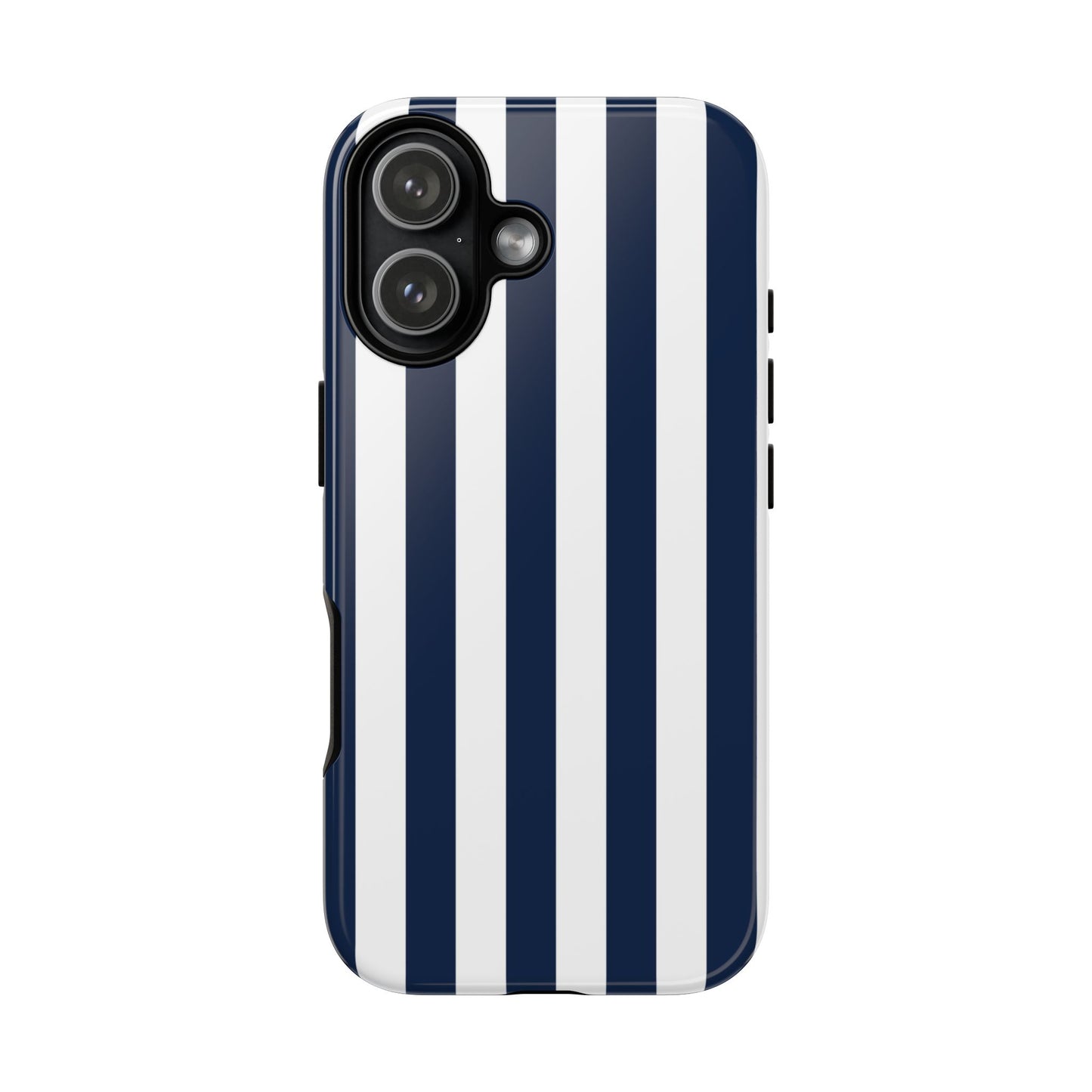 iPhone 17 / Glossy Phone Case - Simple Dark Blue & White Stripe Pattern Phone Case