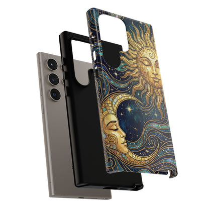 Elegant Teal & Gold Sun and Moon Phone Case
