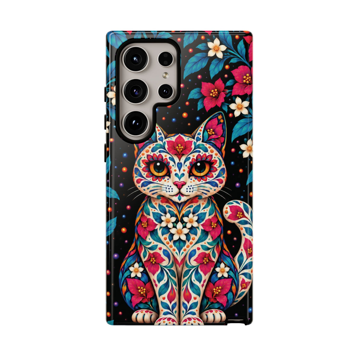 Vibrant Pink and Turquoise Calavera Cat Phone Case - Multicolor Phone Case - Samsung Galaxy S24 Ultra / Glossy