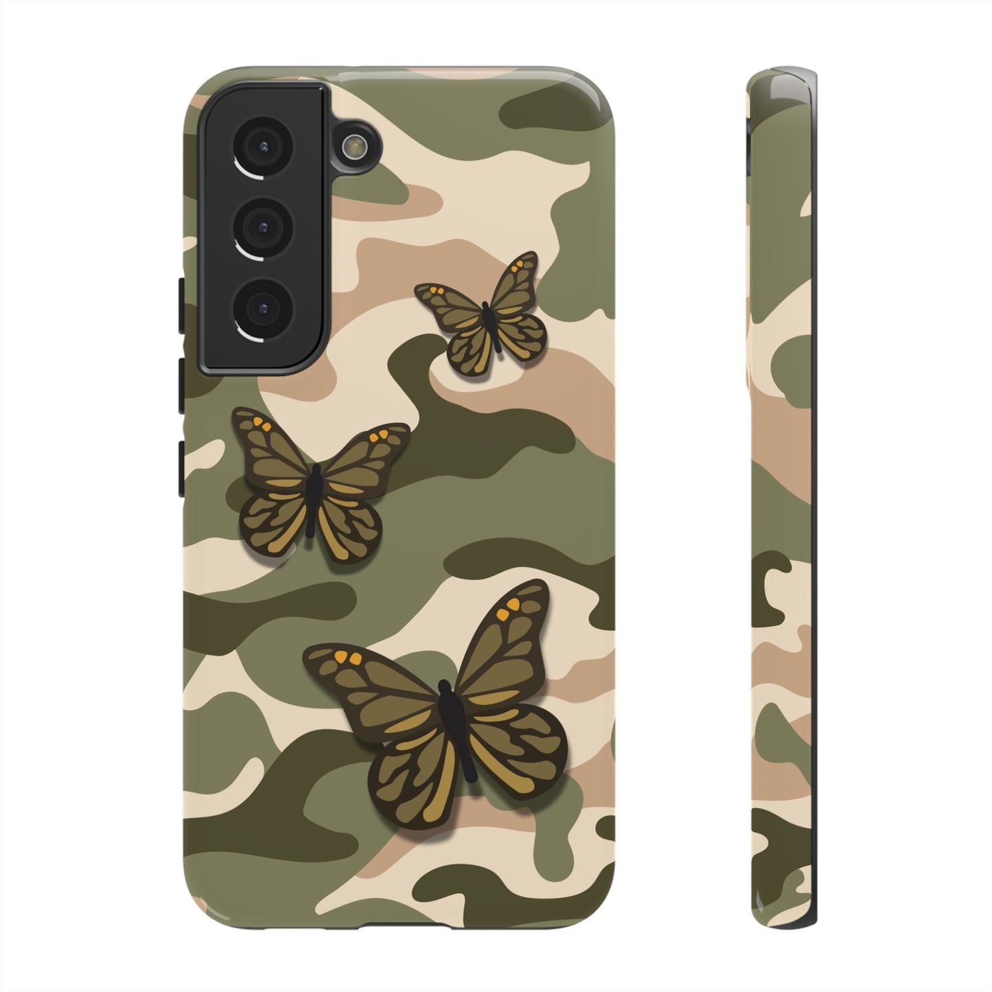 Samsung Galaxy S22 / Glossy Phone Case - Green Butterfly Camo Phone Case