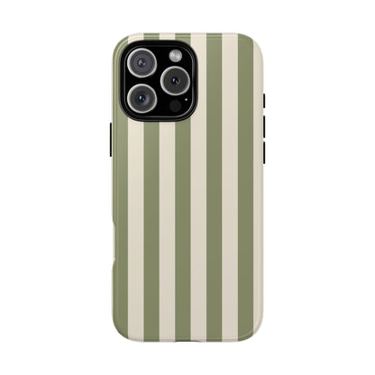 iPhone 16 Pro Max / Glossy Phone Case - ’Olive & Beige Stripe Pattern’ Phone Case