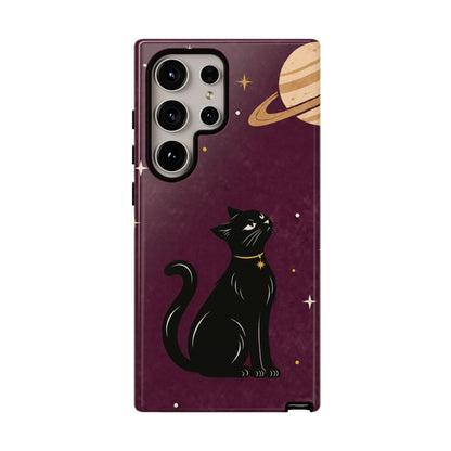 Whimsical Plum Celestial Black Cat Phone Case