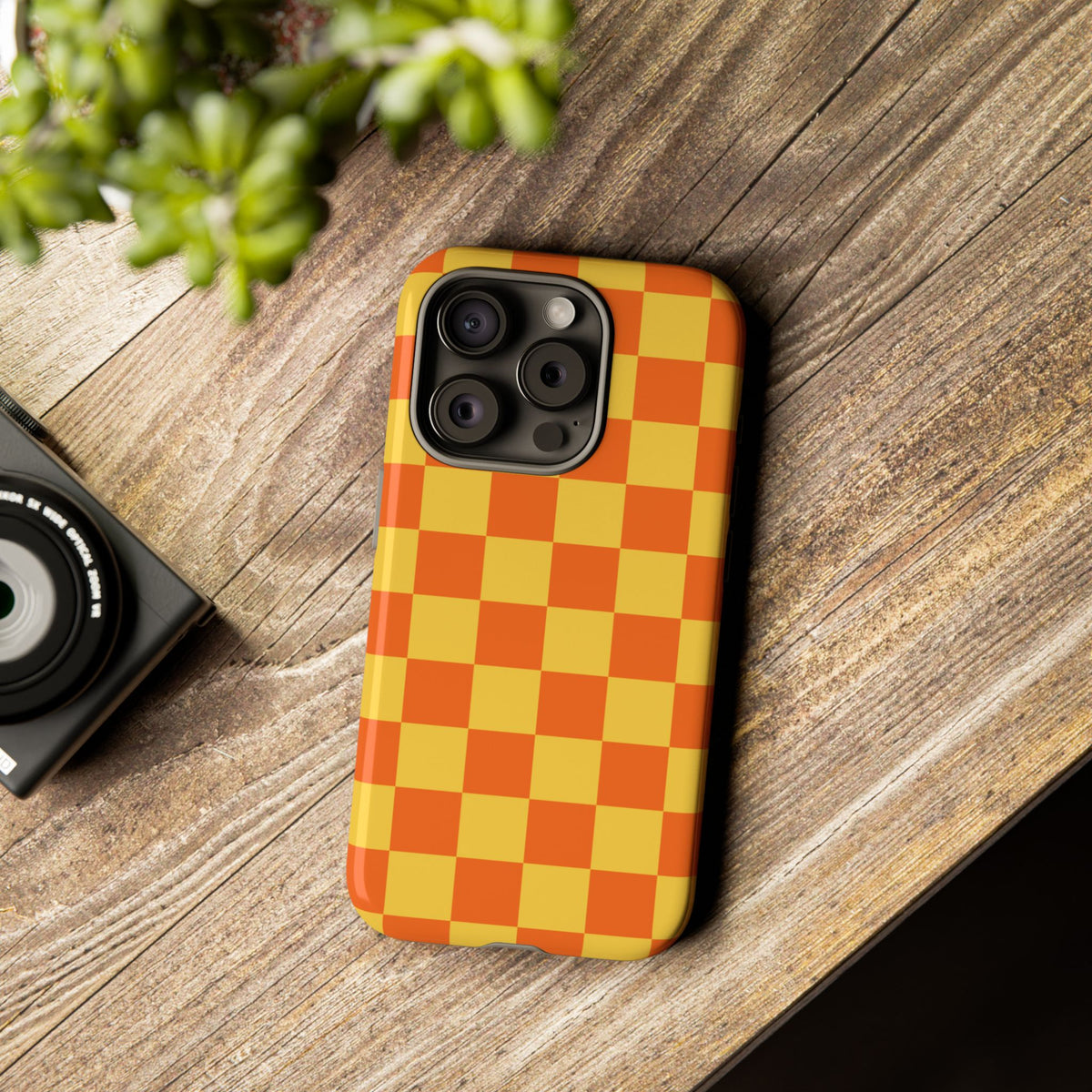 Trendy Orange & Yellow Checked Pattern Phone Case - Orange Phone Case