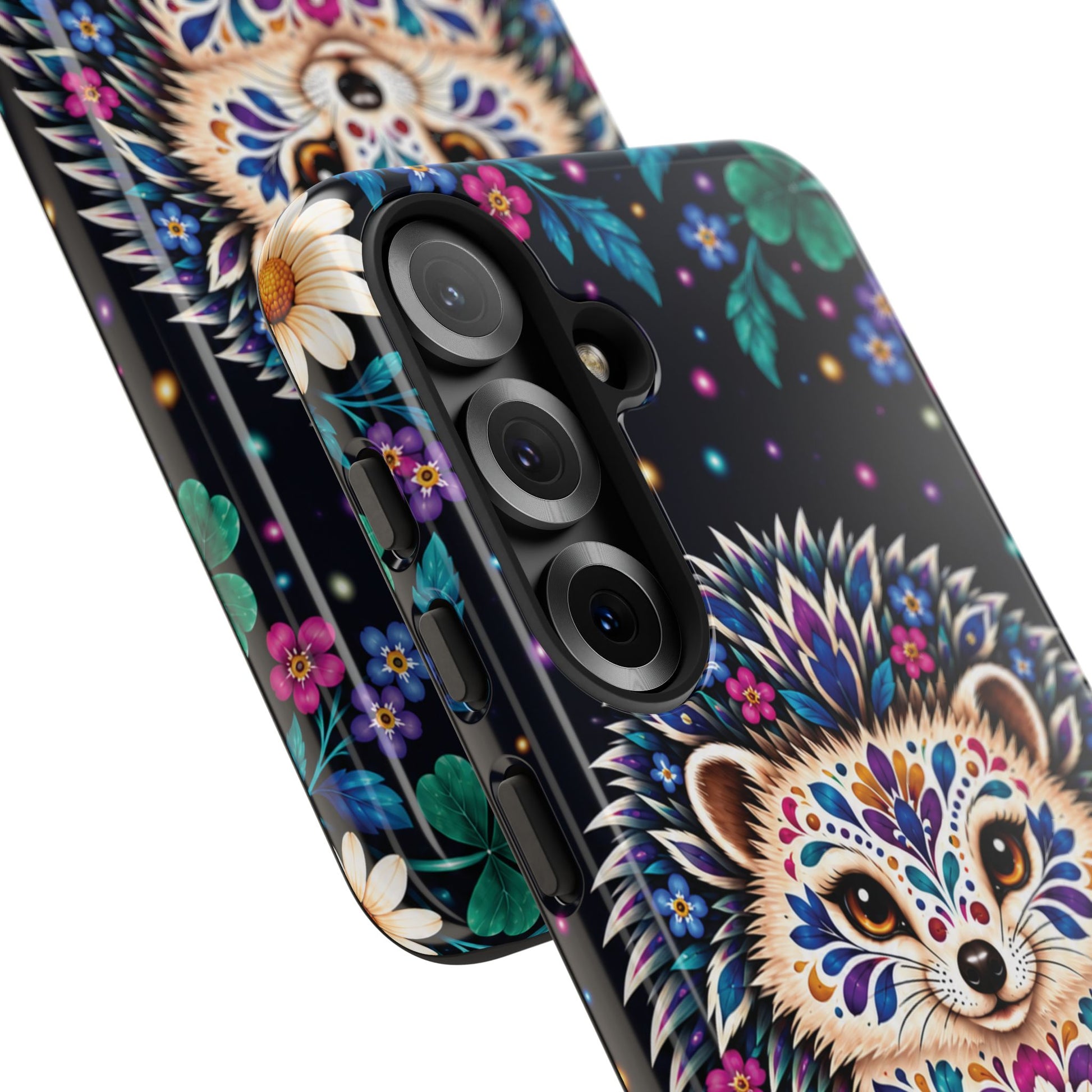 Vibrant Purple and Teal Calavera Hedgehog Phone Case - Multicolor Phone Case