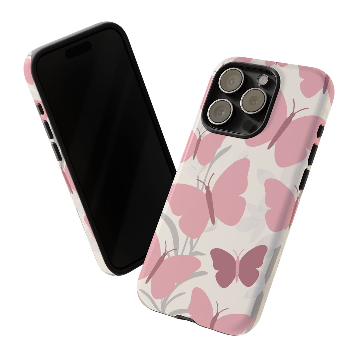 Minimalist Cream & Pink Butterfly Pattern Phone Case - White Phone Case