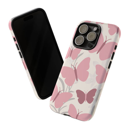 Minimalist Cream & Pink Butterfly Pattern Phone Case - White Phone Case