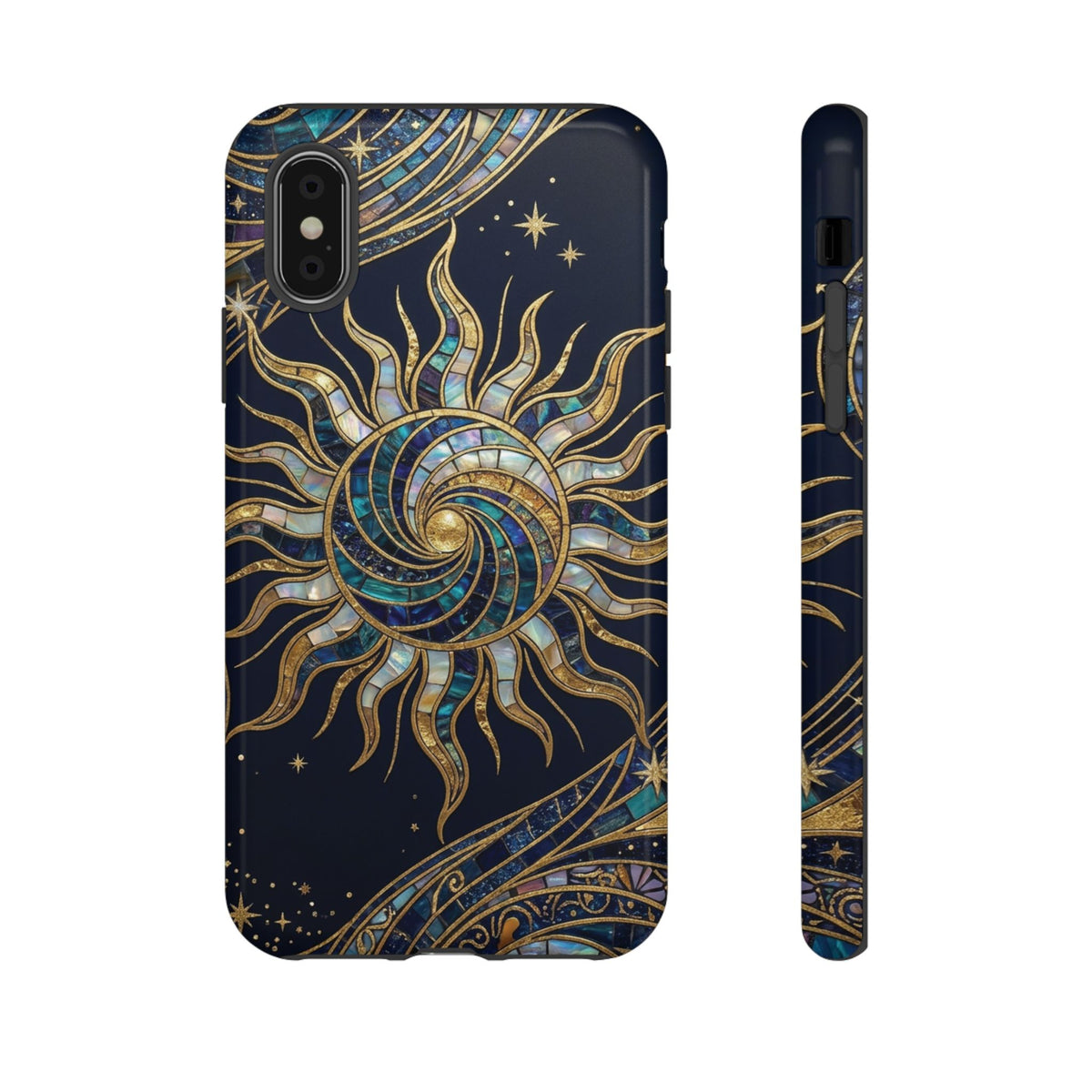 Elegant Navy & Gold Solar Spiral Phone Case