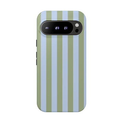 Google Pixel 9 Pro / Glossy Phone Case - Trendy Ice Blue & Green Stripe Pattern Phone Case