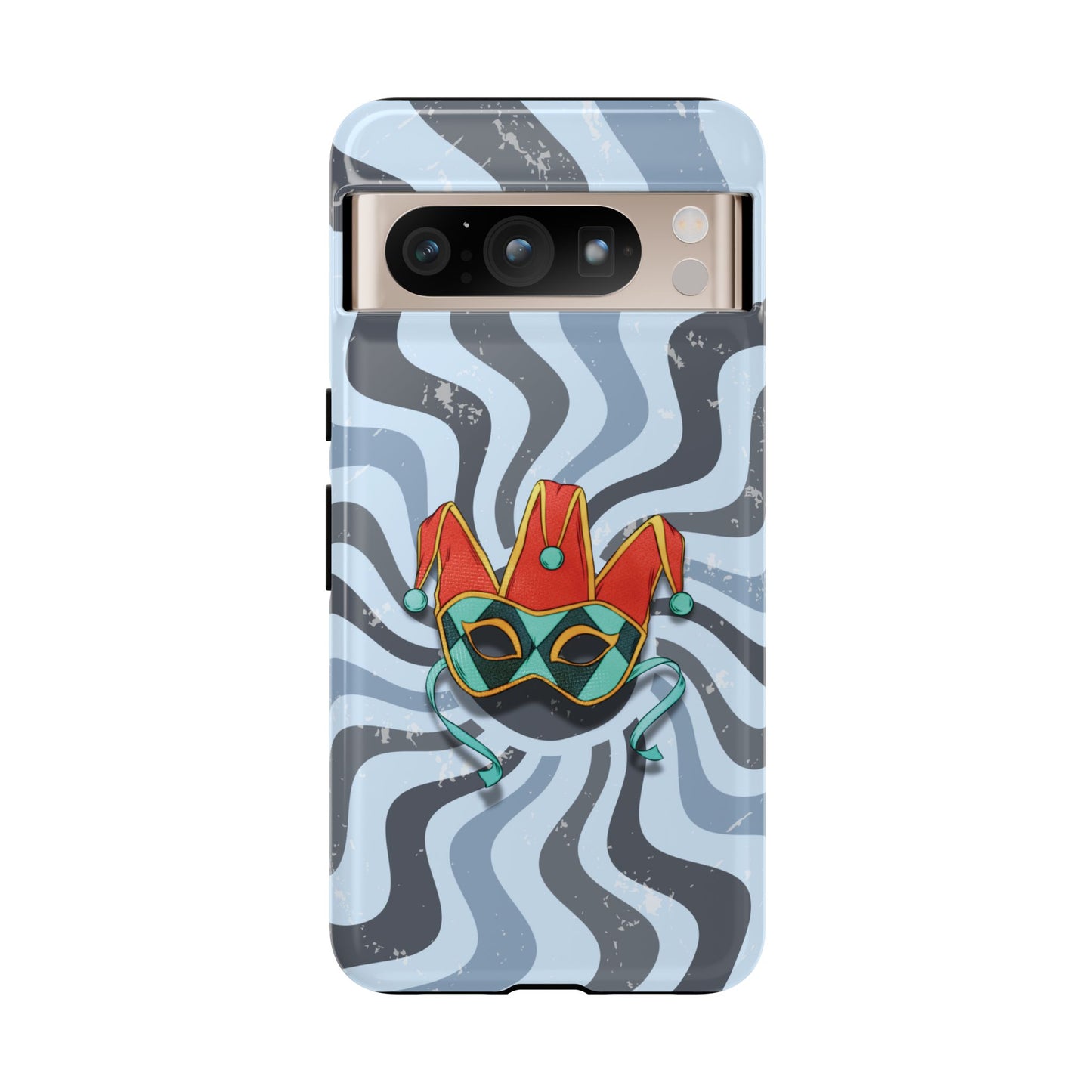 Google Pixel 8 Pro / Glossy Phone Case - Venetian Jester Mask – Blue Retro Soft Revival Phone Case