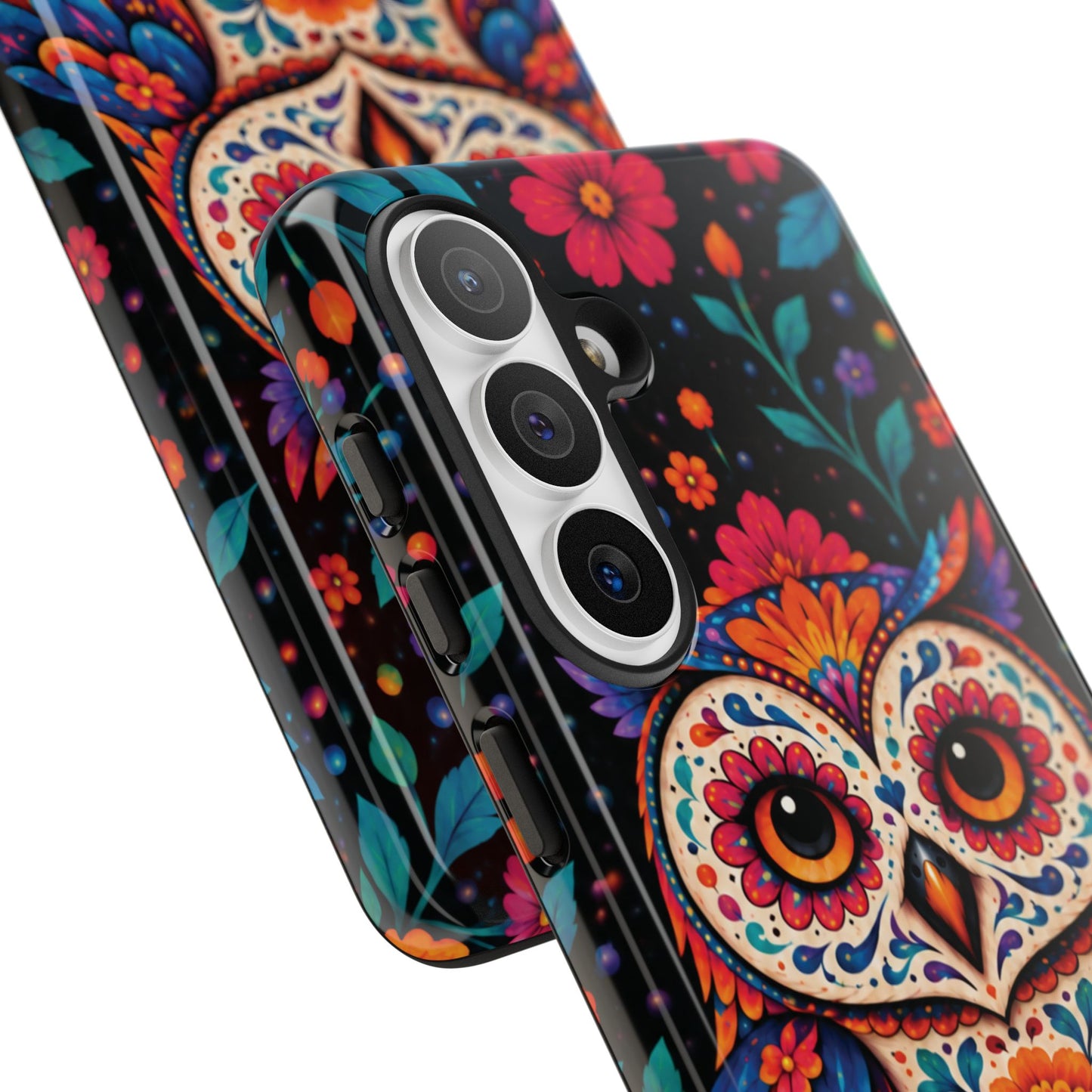 Vibrant Orange and Turquoise Calavera Owl Phone Case - Multicolor Phone Case