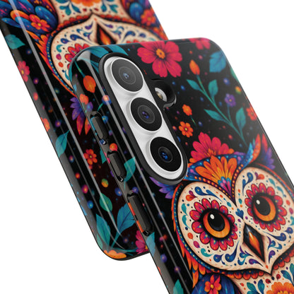 Vibrant Orange and Turquoise Calavera Owl Phone Case - Multicolor Phone Case