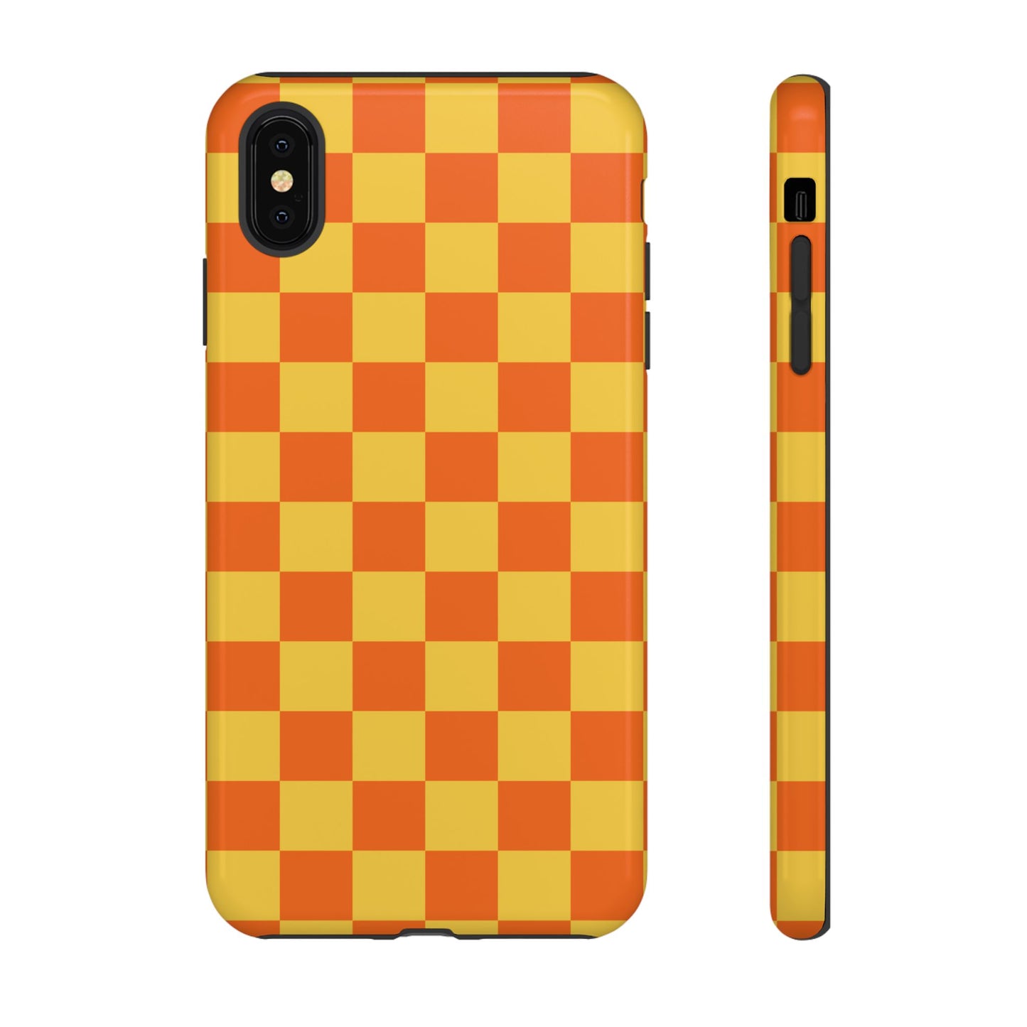 iPhone XS MAX / Glossy Phone Case - Trendy Orange & Yellow Checked Pattern Phone Case