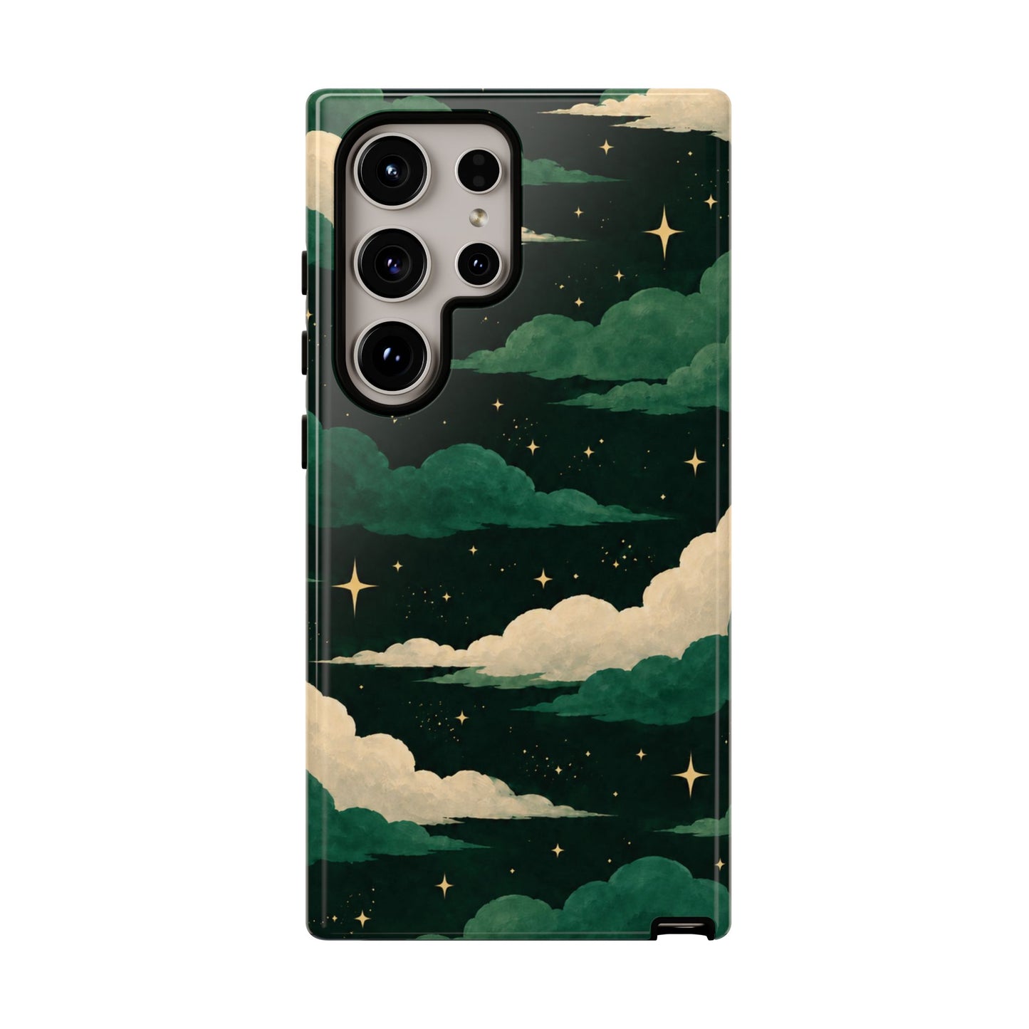 Illustrated Emerald Green Clouds & Stars Phone Case