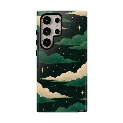Illustrated Emerald Green Clouds & Stars Phone Case