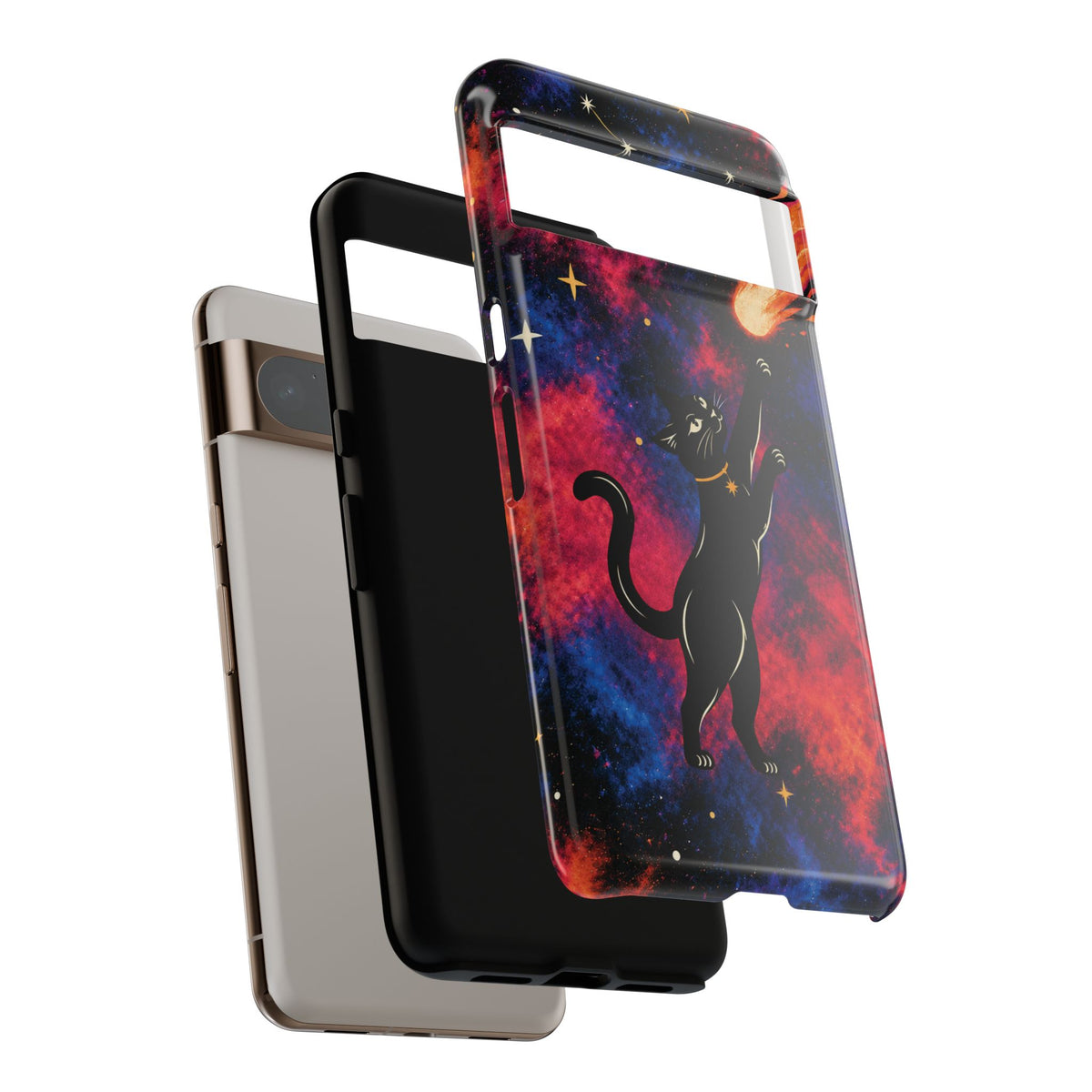 Whimsical Multicolour Celestial Black Cat Phone Case