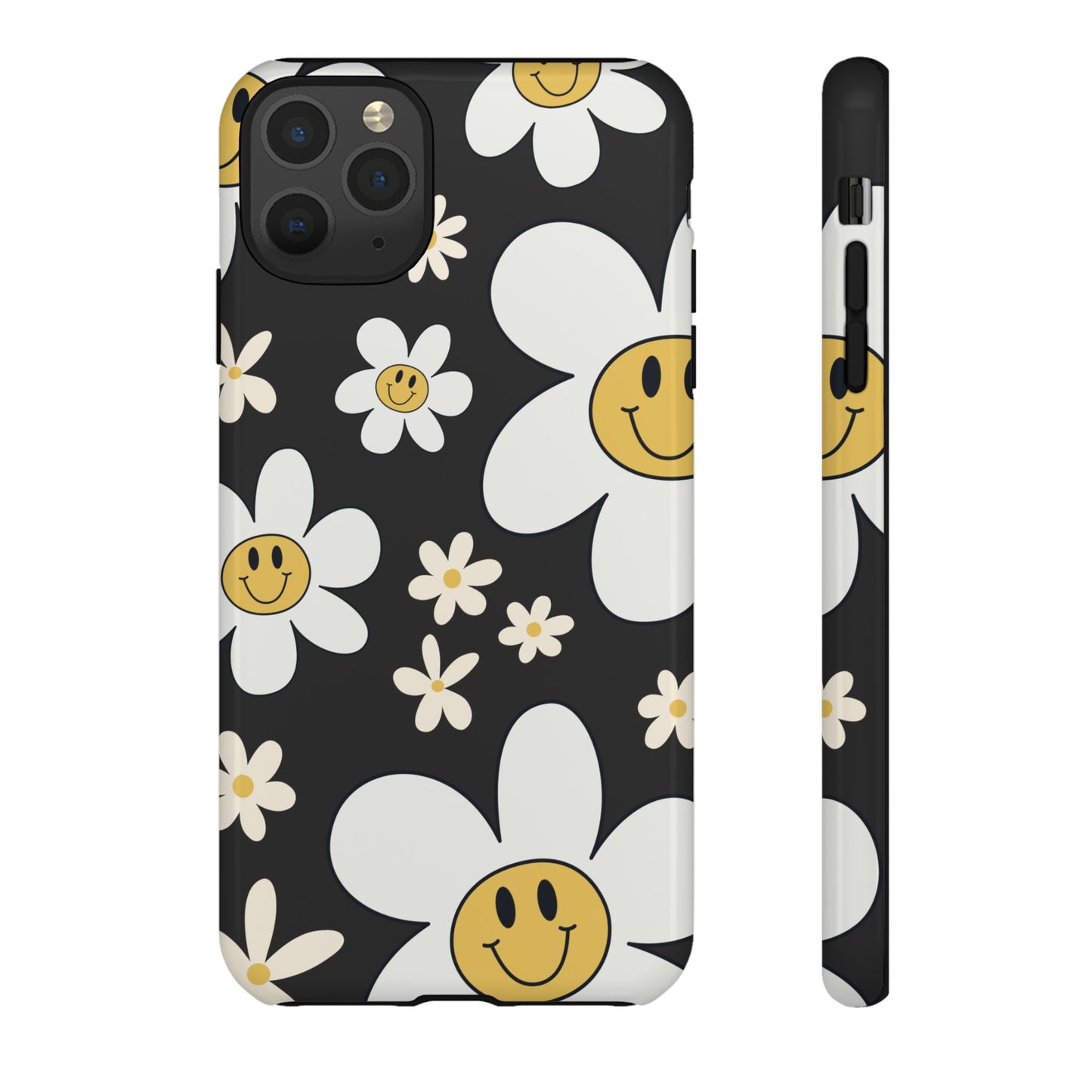 iPhone 11 Pro Max / Glossy Phone Case - Fun Retro Daisy Pattern with Dark Grey Background Phone Case