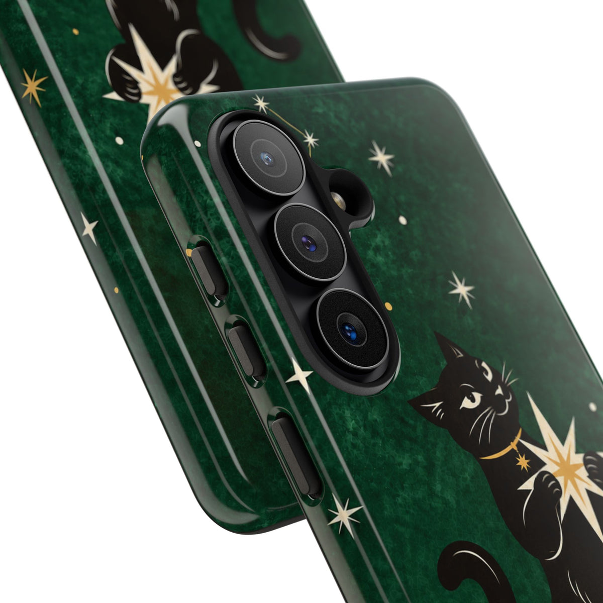Forest Green Celestial Black Cat Phone Case - Green Phone Case