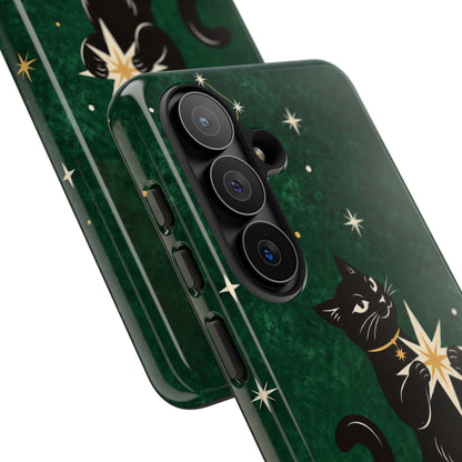 Forest Green Celestial Black Cat Phone Case - Green Phone Case