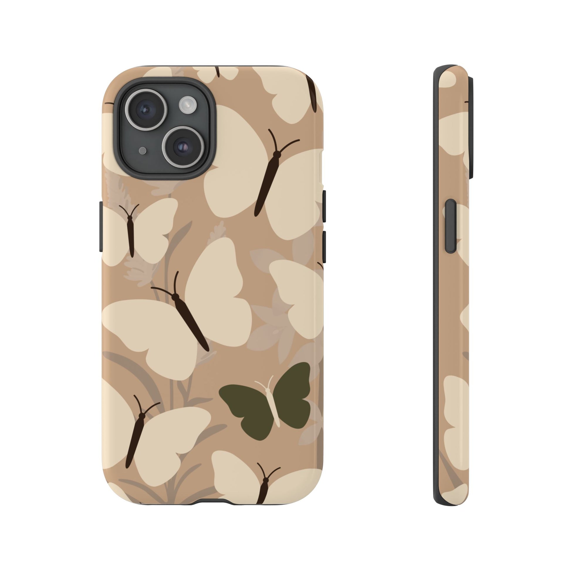 Minimalist Beige Butterfly Pattern Phone Case - Beige Phone Case - iPhone 15 / Glossy