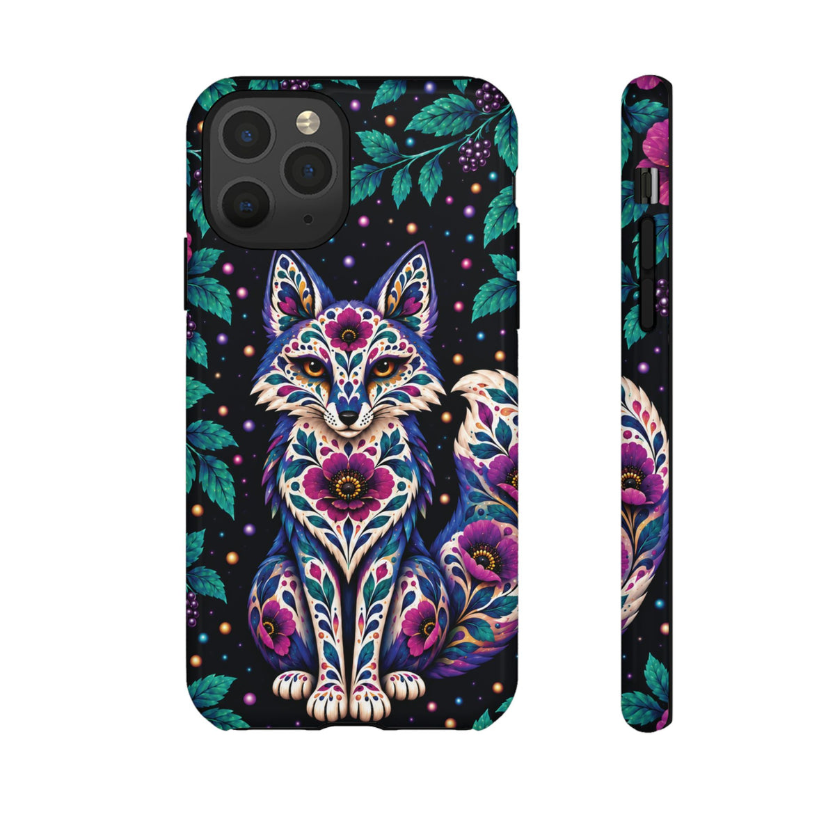 Vibrant Purple and Teal Calavera Fox Phone Case - Multicolor Phone Case - iPhone 11 Pro / Glossy