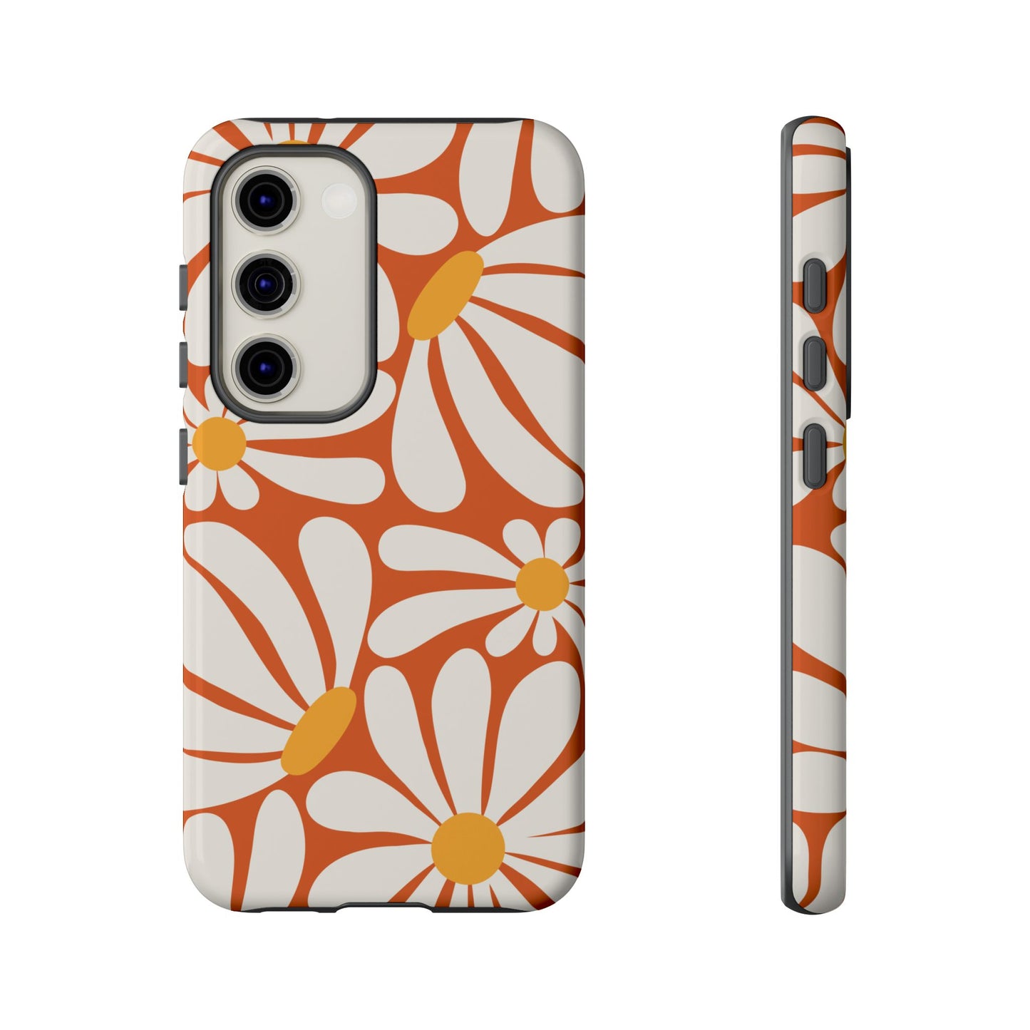 Retro Orange Daisy Pattern Phone Case - Orange Phone Case - Samsung Galaxy S23 / Glossy