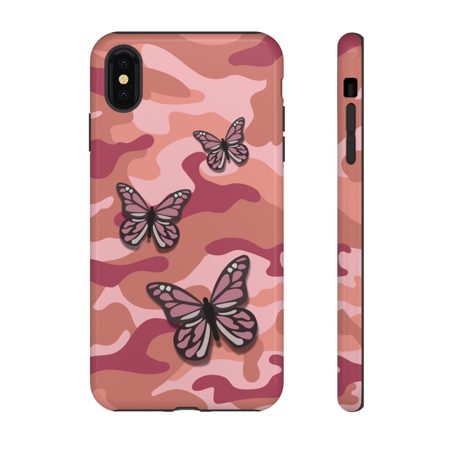 iPhone XS MAX / Glossy Phone Case - Pink Butterfly Camo Phone Case