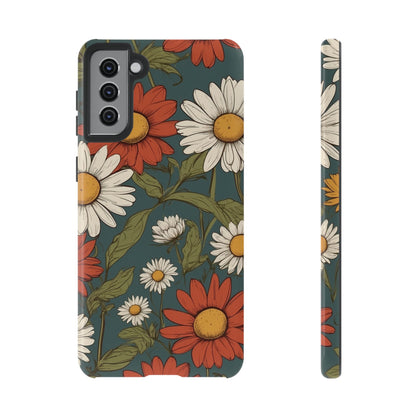 Samsung Galaxy S21 Plus / Glossy Phone Case - Boho Chic Daisies Floral Pattern ’White & Red’ Phone Case