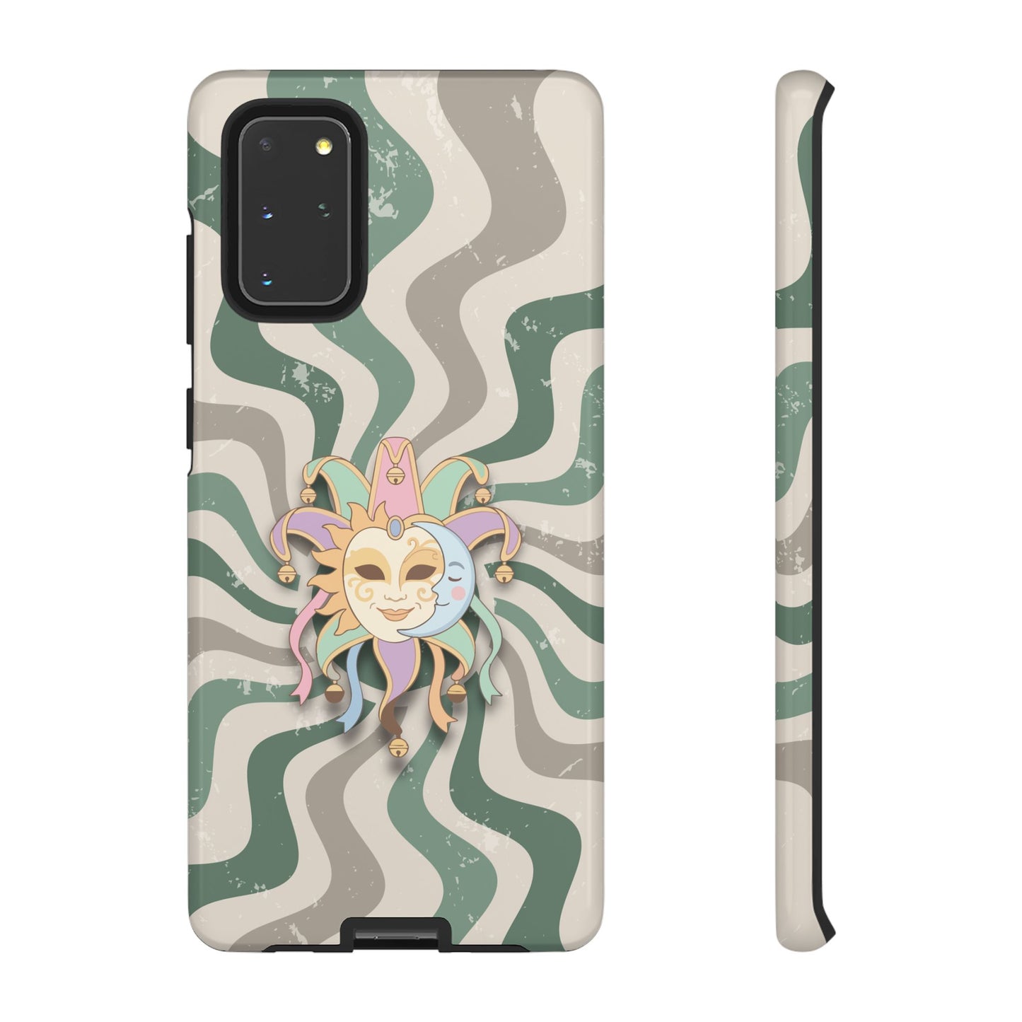 Samsung Galaxy S20+ / Glossy Phone Case - Sun & Moon Jester Mask – Green Retro Wave Phone Case
