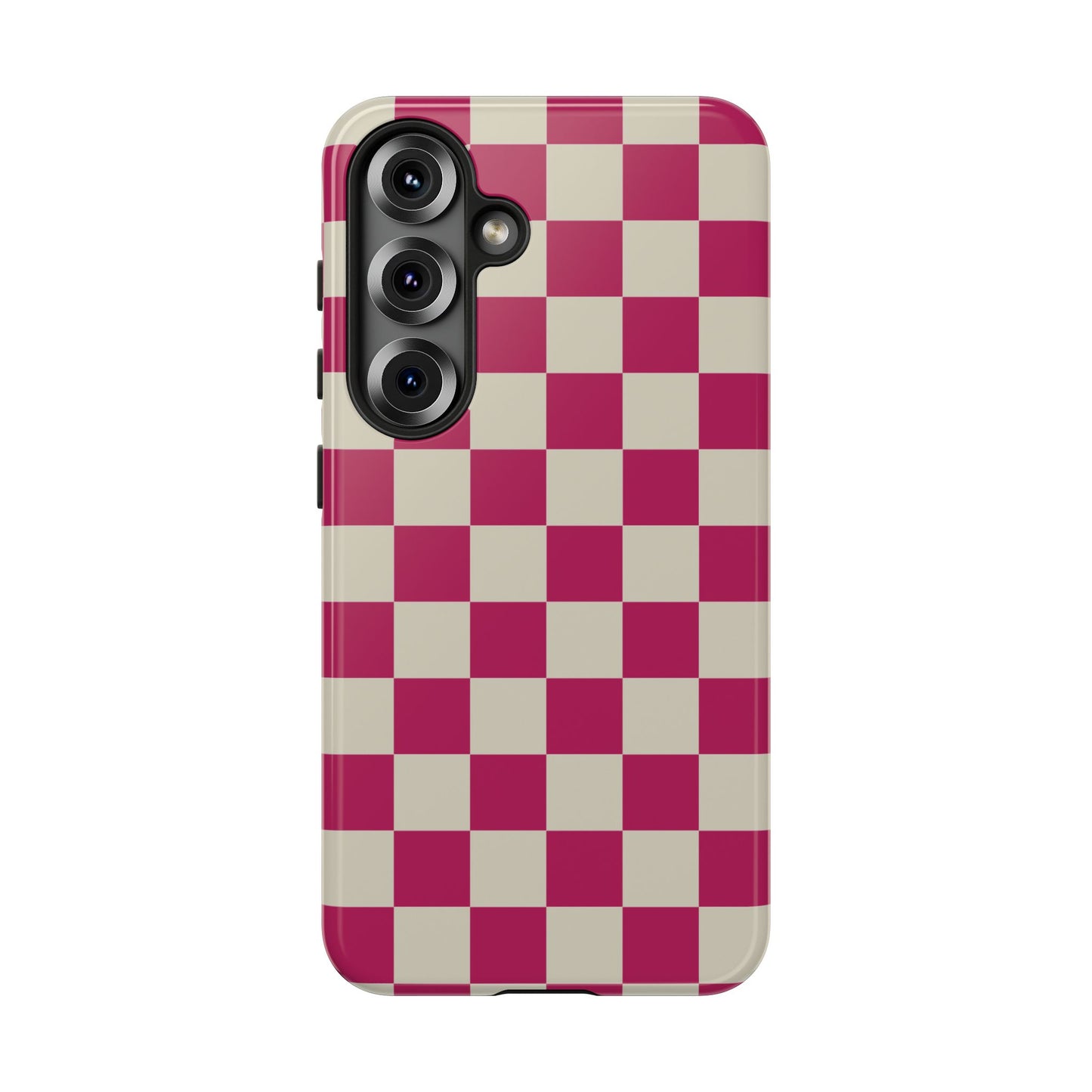 Samsung Galaxy S25 / Glossy Phone Case - ’Pink & White Checkered Pattern’ Phone Case