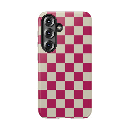Samsung Galaxy S25 / Glossy Phone Case - ’Pink & White Checkered Pattern’ Phone Case